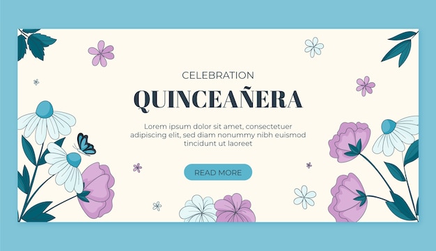 Vektor handgezeichnetes horizontales banner zur quinceanera-feier