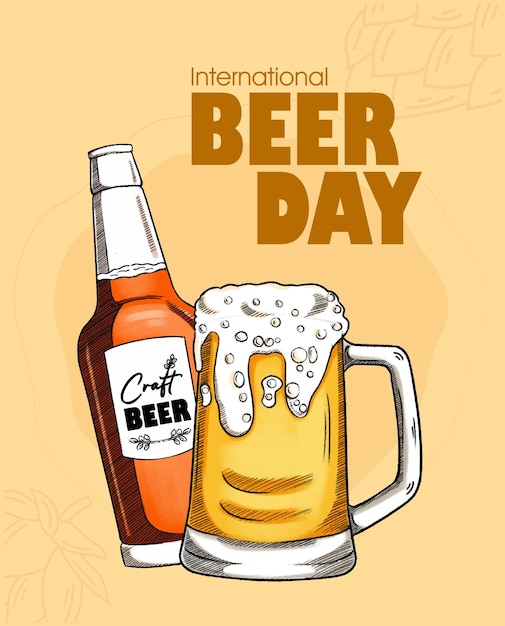 Vektor handgezeichnetes illustrationsvektordesign zum internationalen biertag auf organischem hintergrund kann für pa verwendet werden