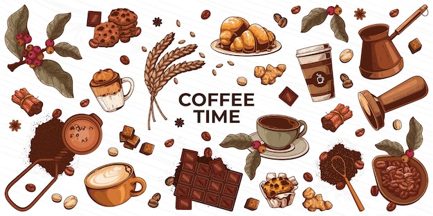 handgezeichnetes Kaffee- und Kaffeeshop-Element-Design