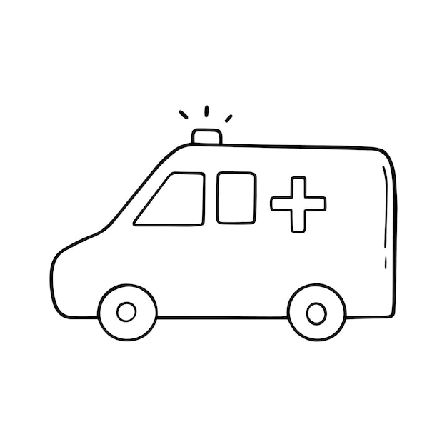 Handgezeichnetes krankenwagen-doodle medizinische geräte zum testen im skizzenstil