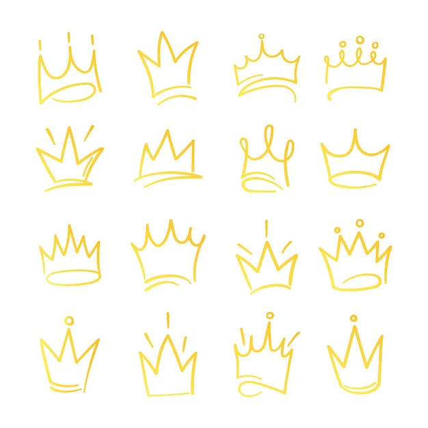 Handgezeichnetes kronen-logo-set für queen-symbol prinzessin diadem-symbol doodle illustration pop-art-element beauty- und fashion-shopping-konzept