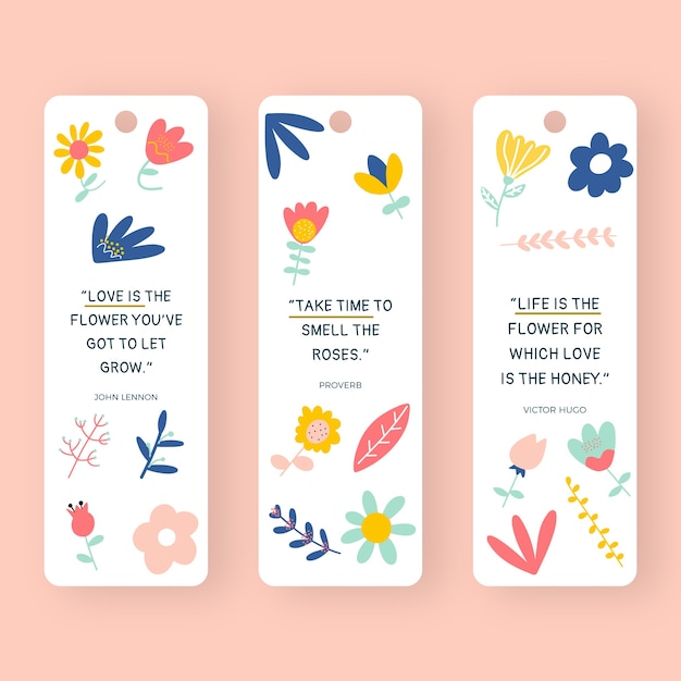 Handgezeichnetes Lesezeichen-Set mit flachem Design