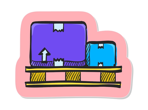 Handgezeichnetes logistikbox-symbol im aufkleber-stil, vektorgrafik