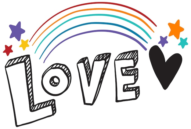 Vektor handgezeichnetes logo-design mit liebe und regenbogen