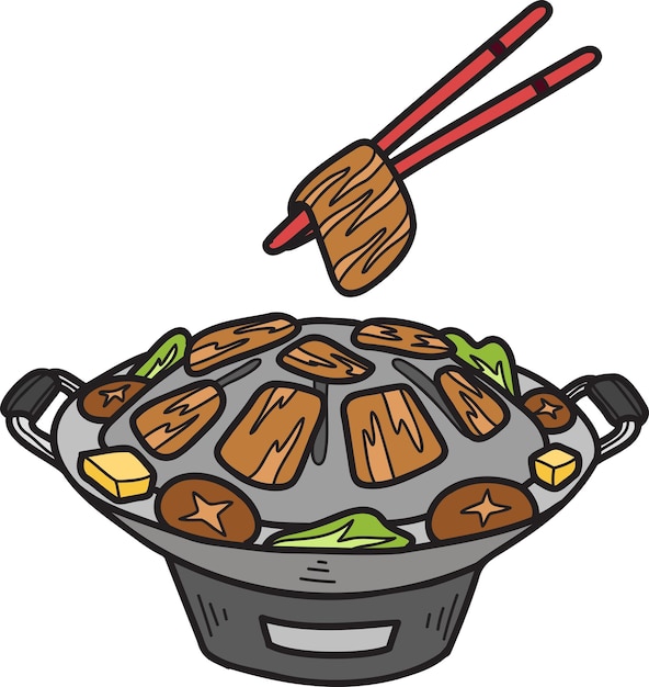 Vektor handgezeichnetes moo kra ta gegrilltes schweinefleisch oder thai-food-illustration