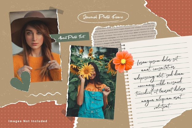Handgezeichnetes Moodboard mit Fotos, Collage-Rahmen, Mockup-Hintergrundvorlage