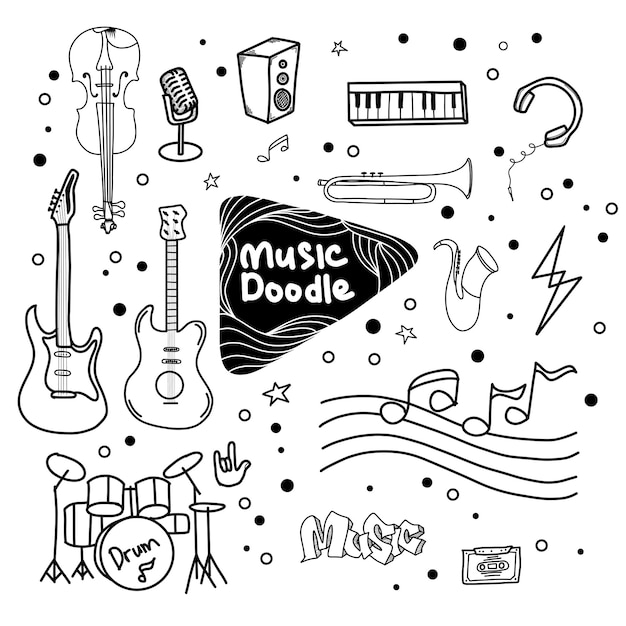 Handgezeichnetes muster von musikinstrumenten im sketch-stil