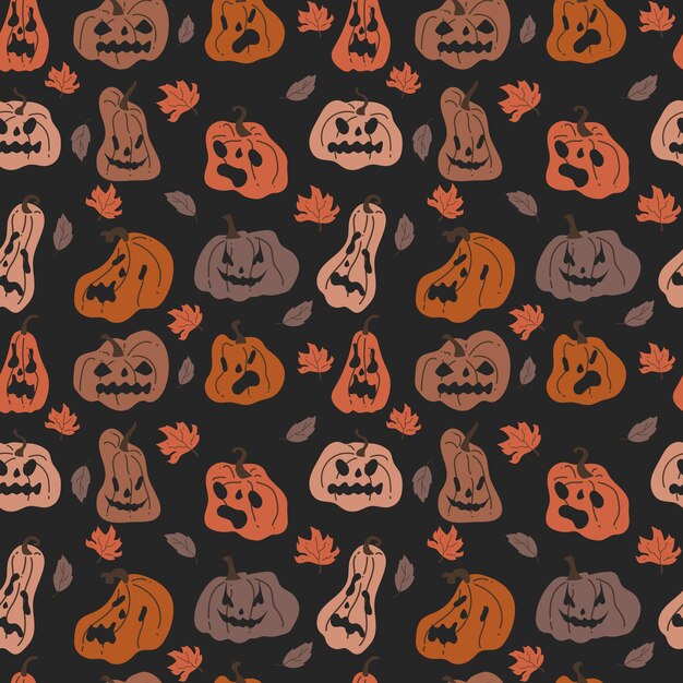 Handgezeichnetes nahtloses muster mit gruseligen gesichtern für halloween
