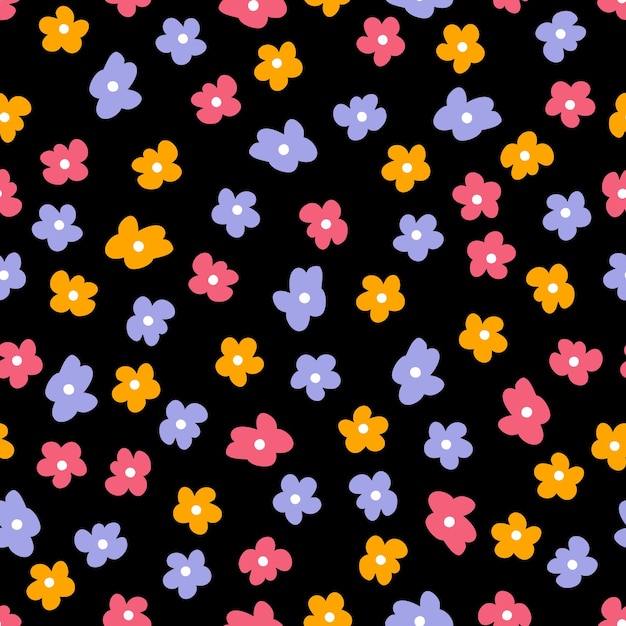 Handgezeichnetes nahtloses Sommermuster mit einfachen Blumen für T-Shirt-Textilien und Druck
