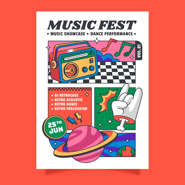 Vektor handgezeichnetes poster für ein musikfestival