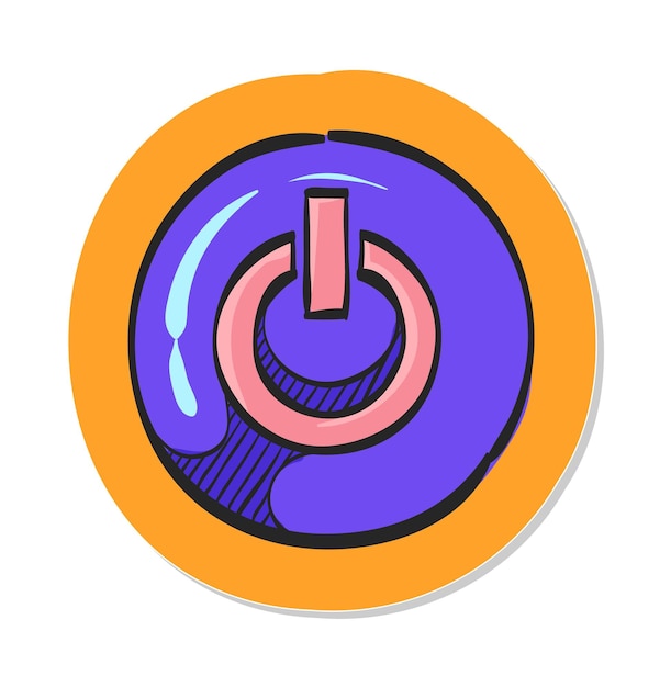 Handgezeichnetes power-button-symbol in aufkleber-stil-vektor-illustration