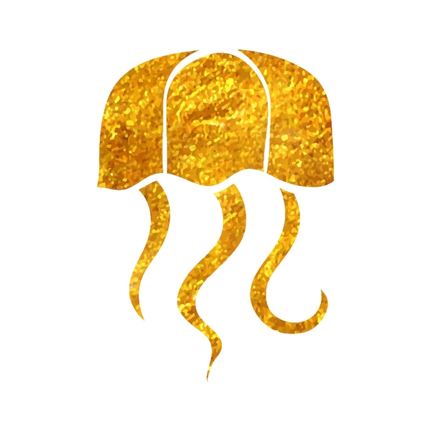 Handgezeichnetes quallen-symbol in goldfolien-textur-vektorillustration