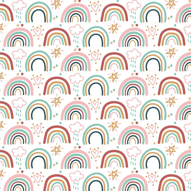 Vektor handgezeichnetes regenbogenmusterdesign