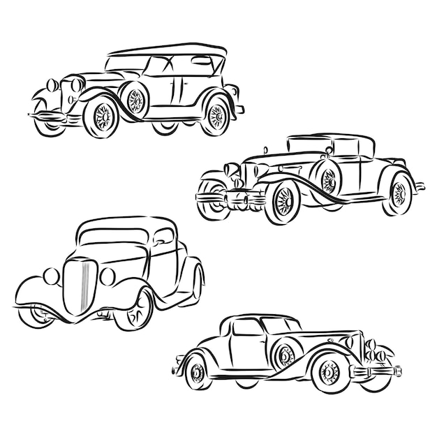 Handgezeichnetes Retro-Auto. Vektor. Retro-Auto, Vektor-Skizze-Illustration
