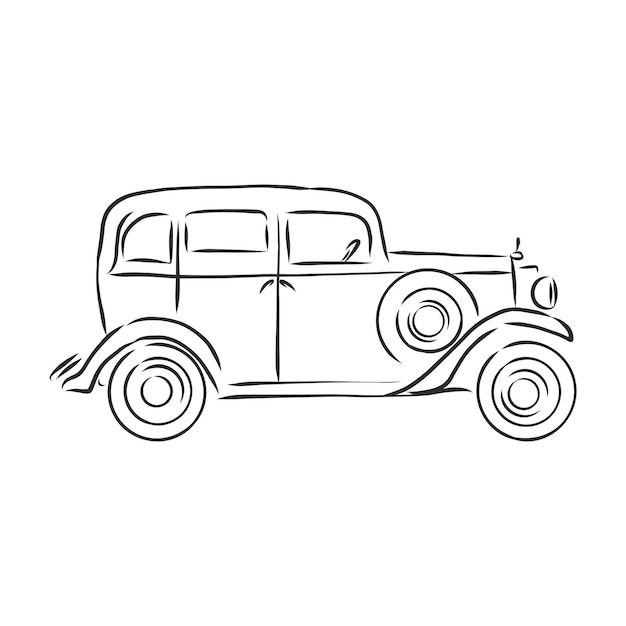 Handgezeichnetes retro-auto. vektor. retro-auto, vektorskizzenillustration