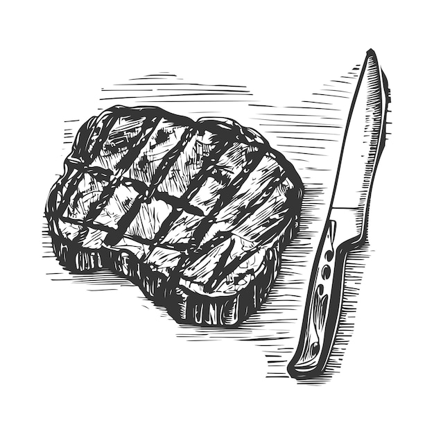 Vektor handgezeichnetes rind-lamm- und schweinefleisch-extra oder mittel-rare-steak