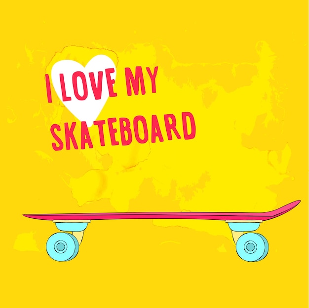 Handgezeichnetes rosa skateboard auf hellem hintergrund. vektor-illustration.