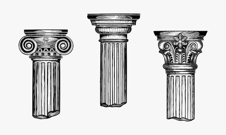 Vektor handgezeichnetes satz architektonischer klassischer ordnungen skizze vektorillustration
