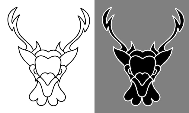 Handgezeichnetes schwarz-weißes logo-icon-design mit hirschen