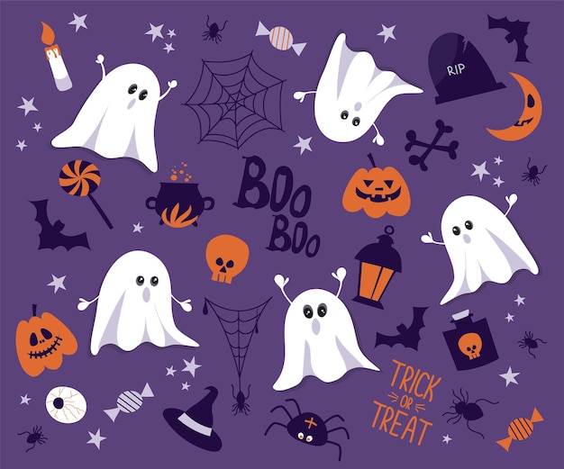 Handgezeichnetes Set mit grafischen Halloween-Elementen
