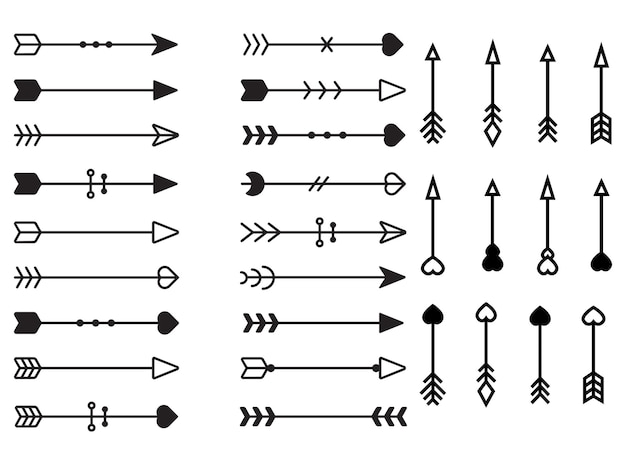 Handgezeichnetes Set von niedlichen Doodle Pfeilen Element Sammlung Set von schwarzen Retro Pfeilen Dekoration