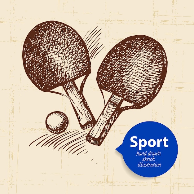 Handgezeichnetes sportobjekt skizzieren sie ping-pong-vektorillustration