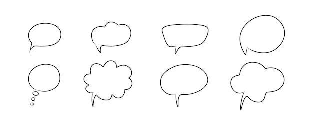 Handgezeichnetes Sprechblasen-Skizzenset, Comic-Wolkenform. Handgezeichneter Doodle-Stil. Sprechblasen-Chat