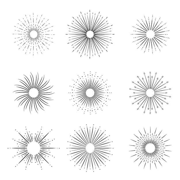 Vektor handgezeichnetes sunburst-paket