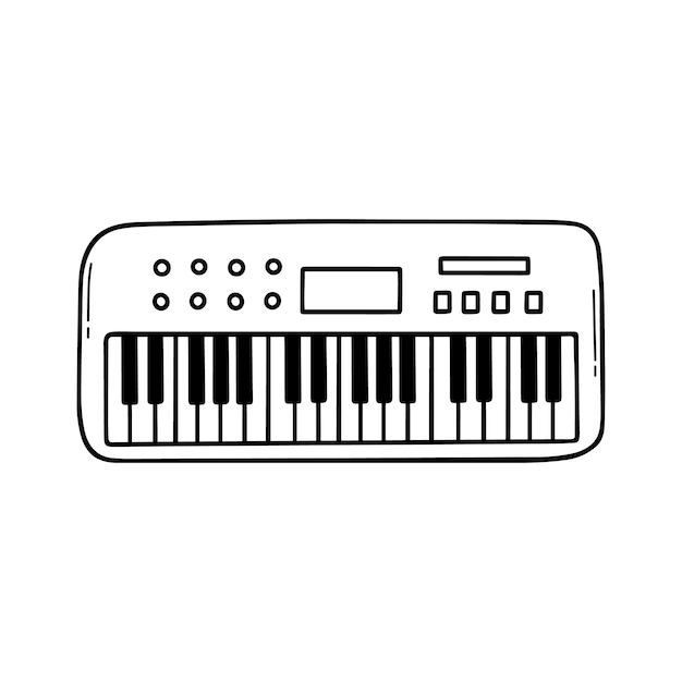 Handgezeichnetes synthesizer-doodle musikinstrument der musikalischen tastatur im skizzenstil