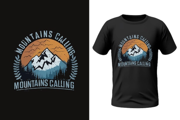 Vektor handgezeichnetes t-shirt-design von mountains calling