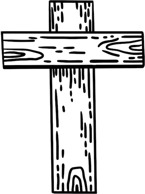 Handgezeichnetes Vektor heiliges religiöses Holzkreuz