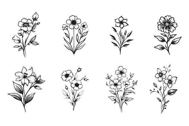 Handgezeichnetes Vintage-Blatt- und Blumenlogo im flachen Stil