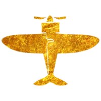 Handgezeichnetes vintage-flugzeug-symbol in goldfolien-textur-vektor-illustration