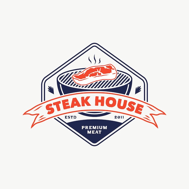 Vektor handgezeichnetes vintage-grillhaus-logo-abzeichen