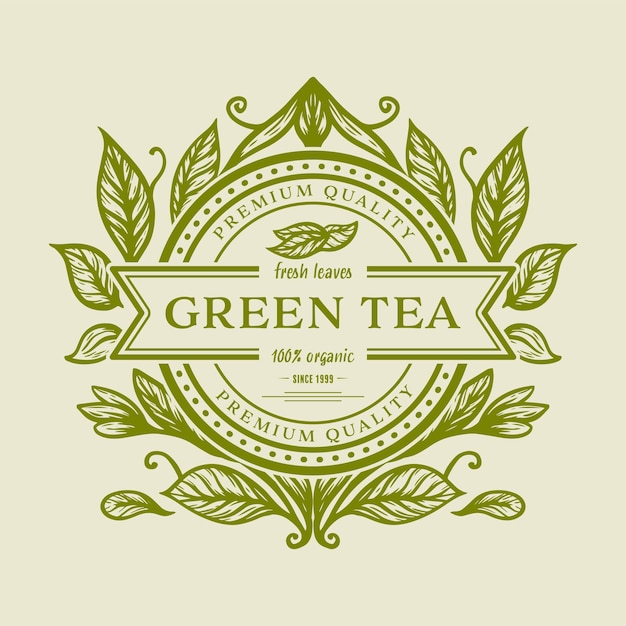 Handgezeichnetes vintage-logo für grünen tee