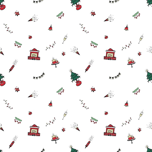 Handgezeichnetes weihnachtsobjekt-wiederholungsmuster für packpapier, tapeten, textilverpackungen und andere nahtlose druckarbeiten