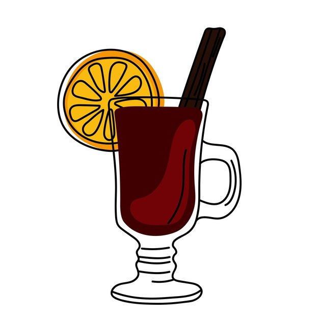 Handgezogener Glühwein mit Orangenscheibe und Zimt