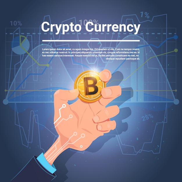 Handgriff-goldenes bitcoin-digital-währungs-krypto-web-diagramm- und diagramm-hintergrund