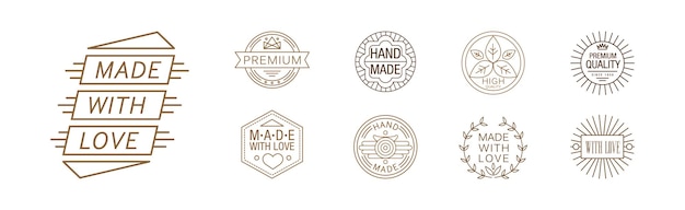 Vektor handmade and made with love emblem and label vector set