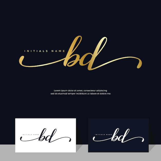 Vektor handschrift anfangsbuchstabe bd bd feminines und beauty-logo-design auf goldener farbe