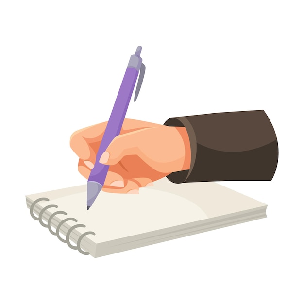 Handschrift in einem Notizbuch mit Stift auf weißem Hintergrund Vektorillustration