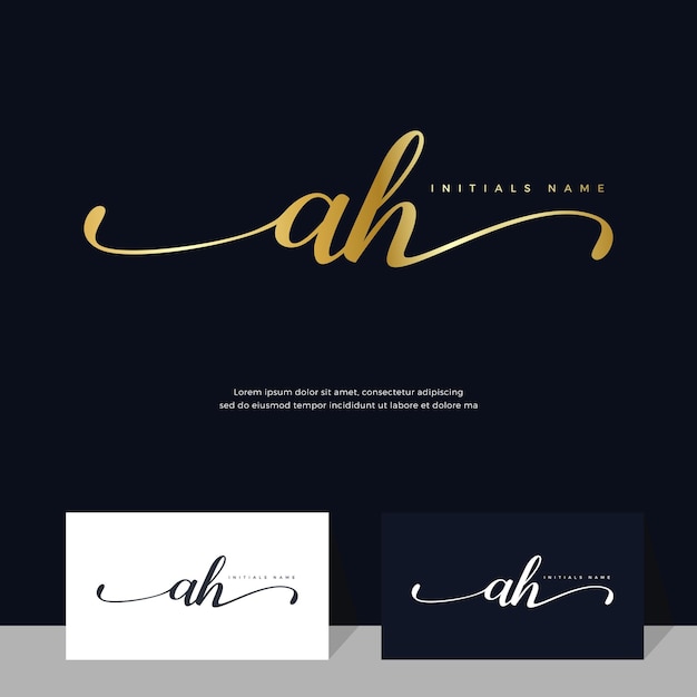 Vektor handschrift initiale des buchstabens ah ah feminin und beauty-logo-design auf goldener farbe