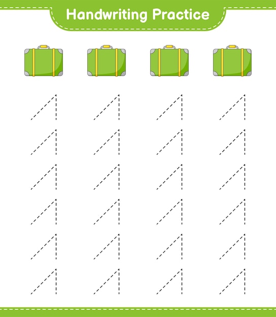 Handschrift-übung nachverfolgungslinien von gepäck pädagogisches kinderspiel druckbare arbeitsblatt-vektorillustration