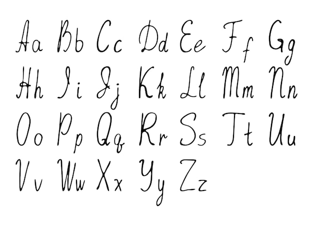 Vektor handschriftliche englische alphabet-vektor-linienkunst groß- und kleinbuchstaben abc-schriftkalligrafie