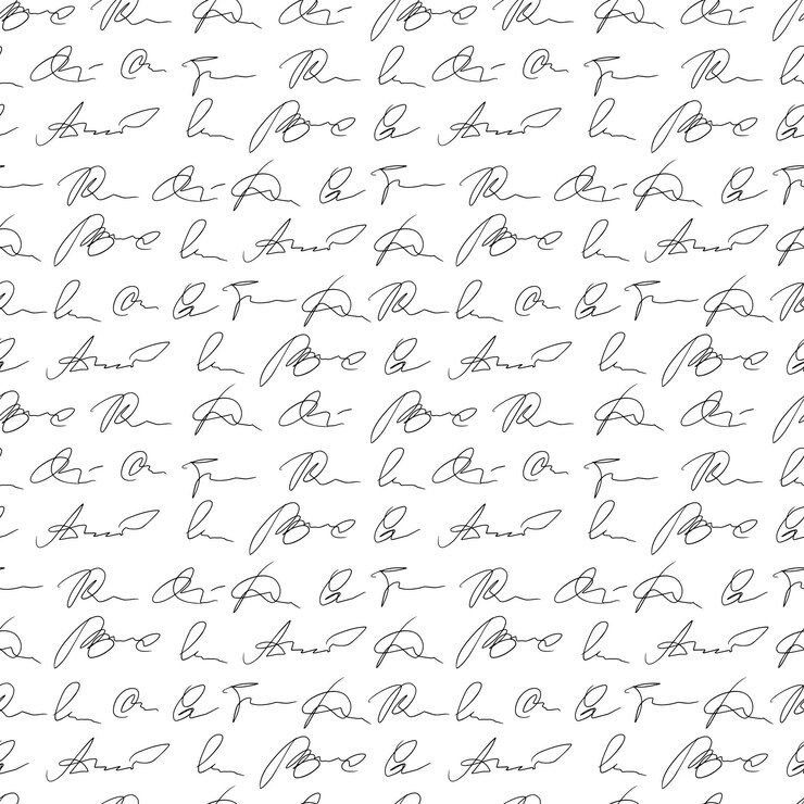 Vektor handschriftliche persönliche unterschriften des vektornahtlosen musters handschrift durch stiftlinien des handgeschriebenen textes