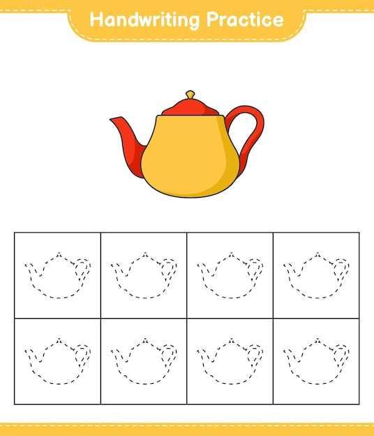 Handschriftpraxis tracing lines of teapot educational kinderspiel druckbares arbeitsblatt