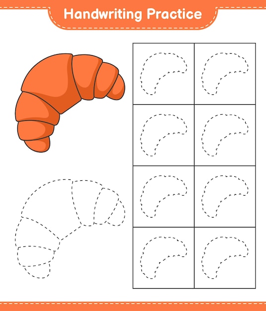 Handschriftpraxis tracing-linien von croissant educational kinderspiel druckbares arbeitsblatt