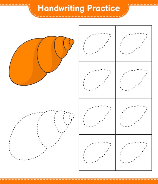 Handschriftpraxis verfolgen von linien von muscheln pädagogisches kinderspiel druckbare arbeitsblatt-vektorillustration