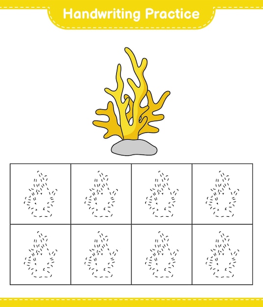 Handschriftübung nachzeichnen von linien von coral educational children game druckbare arbeitsblatt-vektorillustration