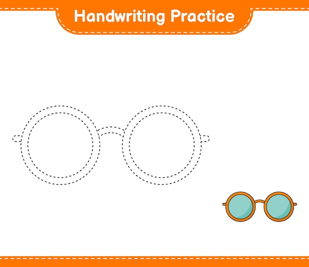 Handschriftübung verfolgungslinien von sonnenbrillen pädagogisches kinderspiel druckbares arbeitsblatt vektorillustration